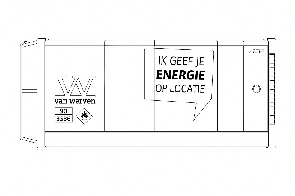 Technische tekening van de Powerhub 580-1160 kWh, in zijaanzicht.